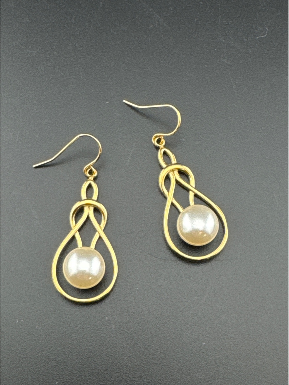Pearl Inlaid 18K Gold Plated Stainless Steel Dangle Earrings